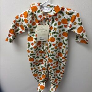 Rachel Riley Orange Pumpkin Print Kids Footie